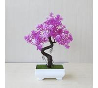 Arreglo floral artificial de plástico bonsái para decoración del hogar y la oficina, diseño realista, no se decolora (rosa morado)