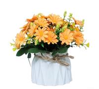 Arreglo floral artificial en maceta para decoración del hogar con flores realistas de seda y plástico en maceta decorativa para exhibición de mesa (naranja)