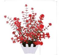 Arreglo floral de plástico para mini valla, exhibición floral falsa para decoración de estantes de habitación interior, 15 x 22 cm (rojo brillante)