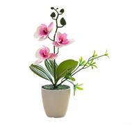 Arreglo floral de seda de orquídea con jarrón para interior del hogar, tamaño de floración realista y proporción de tallo para un flujo visual natural (blanco y púrpura)