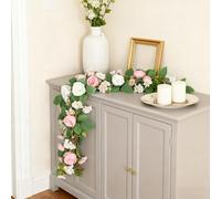 Arreglo floral de seda hecho a mano de 186 cm de largo para decoración realista del hogar y la oficina, rosa artificial de lavanda, decoración de té de lavanda sintética (azul)