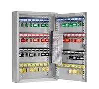 Arregui PL060 Armario de Llaves con Ganchos Regulables en Altura | 60 Llaves | Caja de Seguridad de Acero para Llaves | con Llaveros Incluidos | Fácil Instalación en Pared | 45x30x8 cm | Gris