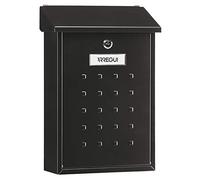 Buzón de Correo de Acero, Tamaño M (Correo DIN A4 y Revistas), Buzón Individual Exterior, Buzón de Pared, Antilluvia, Fácil de Instalar, Negro