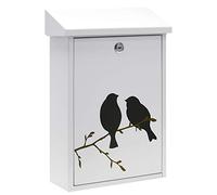 ARREGUI Premium E5601-BIR Buzón Exterior de Acero con Serigrafía Decorativa "Birds", Tamaño M (Correo DIN A4 y Revistas), Buzón de Correo, Buzón de Pared, Antilluvia, Fácil de Instalar, Blanco