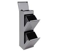 Arregui Top CR222-B Cubo de Basura y Reciclaje de Acero de 2 Compartimentos con Bandeja Superior | 2x17L (34L) | Cubos de Basura de Cocina | Contenedores de Reciclaje para Casa u Oficina | gris