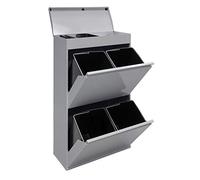 Arregui Top CR622-B Cubo de Basura y Reciclaje de Acero de 4 Compartimentos con Cajón Superior | 4x17 L (68 L) | Cubos de Basura de Cocina | Contenedores de Reciclaje para Casa u Oficina | gris
