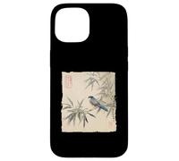 Arrendajo azul japonés sobre rama de bambú Vintage Bird Art Carcasa para iPhone 15