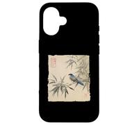 Arrendajo azul japonés sobre rama de bambú Vintage Bird Art Carcasa para iPhone 16