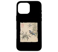 Arrendajo azul japonés sobre rama de bambú Vintage Bird Art Carcasa para iPhone 16 Pro Max