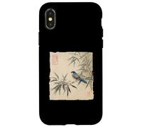 Arrendajo azul japonés sobre rama de bambú Vintage Bird Art Carcasa para iPhone X/XS