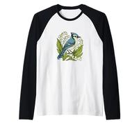 Arrendajo Azul y Lirio del Valle Observación de Aves Naturaleza Arte Camiseta Manga Raglan