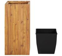 Arriate de Madera Maciza de Acacia 43,5x43,5x90 cm con Maceta de Plástico | Fondo abierto para drenaje, acabado de aceite , apto para jardín, balcón o patio, incluye maceta de plástico interior