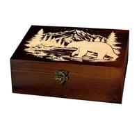 arricraft 1 caja de almacenamiento de madera para recuerdos, diseño de oso de montañas y río, caja de recuerdos rectangular de pino, caja de recuerdos para almacenamiento de tarjetas de tarot de