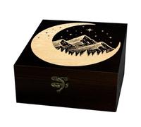 arricraft 1 caja de almacenamiento de madera para recuerdos, luna creciente, estrellas, montañas, caja de memoria cuadrada de pino para almacenamiento de aniversario, 12 x 12 x 6 cm