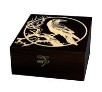 arricraft 1 caja de almacenamiento de madera para recuerdos, rama de cuervo, patrón de luna llena, caja de recuerdos cuadrada de pino para almacenamiento de tarjetas de tarot de aniversario de joyería