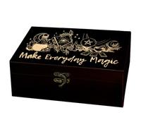 arricraft 1 caja de madera para recuerdos, diseño de flores de luna, grimorios, bolas de cristal, tarjetas de tarot, patrón grabado, caja de tarot rectangular de pino para almacenamiento de joyas de