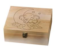 arricraft 1 caja de recuerdos de madera, diseño de elefante durmiendo en la luna, caja de recuerdos decorativa de madera con tapas de bisagra para fotos de aniversario, DVD, cartas, joyas, 24,5 x 19,5