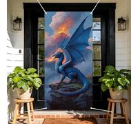 arricraft 1 cubierta de poliéster para puerta de dragón, 185 x 90 cm, patrón de volcán volcán volador, pancarta para puerta, porche, fondo de fotografía para fiesta, porche, accesorios de decoración