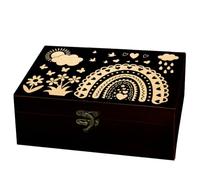 Arricraft 1 pieza Caja de almacenamiento de recuerdos de madera, patrón de flores arcoíris, sol, nubes, gotas de lluvia, rectángulo, caja de madera de pino para cartas de tarot, aniversario, joyería
