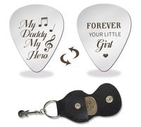 arricraft 1 púa de acero inoxidable, púa My Daddy My Hero con soporte de cuero, púas de guitarra de doble cara, púa de agarre de metal para el día del padre, papá, cumpleaños, guitarrista