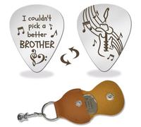 arricraft 1 púa de guitarra de acero inoxidable, con texto en inglés "I Couldn't Pick a Better Brother", púas de metal para guitarra, púas, bajos, regalos musicales con soporte para hermano, hermano,