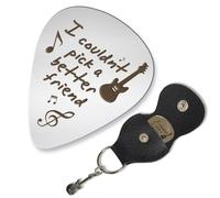 arricraft 1 púa de guitarra de acero inoxidable, con texto en inglés "I Couldn't Pick a Better Friend", con soporte de cuero, púa de bajo, regalo para amigos, cumpleaños, guitarras eléctricas, bajos,