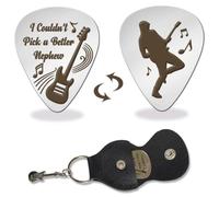 arricraft 1 púa de guitarra de acero inoxidable, con texto en inglés "I Couldn't Pick a Better Nephew", púas de bajo, regalos musicales con soporte para sobrino, él, graduación, cumpleaños, Navidad