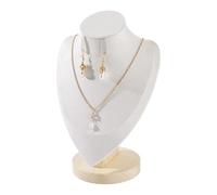 arricraft 1 soporte de exhibición de collares y aretes, soporte de exhibición de collar en forma de busto de terciopelo blanco con pedestal de madera, organizador de exhibición de joyas de madera para