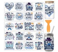 arricraft 10 calcomanías de transferencia de PVC para el día del padre, barba, hojas de laurel, coronas y textos, patrón UV, impermeable, para vasos de 473 ml, decoración de impresión del hogar, 24 x