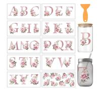 arricraft 10 calcomanías de transferencia de taza de PVC con letra inglesa, patrón de letras rosas rosas, impermeables, para vasos de 16 onzas, decoración de impresión del hogar, 24 x 11 cm