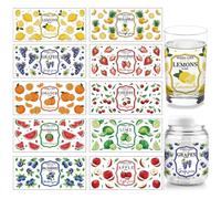 arricraft 10 hojas con temática de frutas, UV DTF, patrón de uva, naranja, limón, fresa, calcomanías de transferencia de PVC para recipientes de mermelada de frutas o vasos de vidrio de 16 onzas
