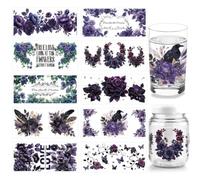 arricraft 10 hojas Dark Plants UV DTF Cup Wrap para calcomanías de cristal de 16 oz con rosas flores, mariposas y pájaros "True Love Is Priceless" pegatinas de transferencia para botellas caseras