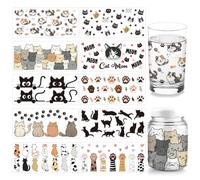 arricraft 10 hojas de calcomanías de transferencia UV DTF para vidrio, 10 estilos de calcomanías de transferencia de gato mirando para tazas de vidrio de 16 onzas, muebles, manualidades, madera,