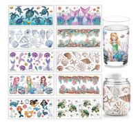 arricraft 10 hojas de envoltura UV DTF para vasos, 10 estilos con temática de animales del océano, tortuga, sirena, pegatinas de transferencia por frotamiento de PVC, calcomanías impermeables por