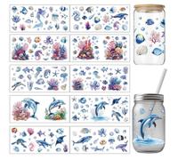 arricraft 10 papeles de transferencia con temática de animales marinos, 10 estilos de concha de animales marinos, pulpo, caballito de mar, sirena, UV, DTF, calcomanías para vasos de 16 onzas