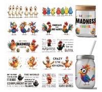 arricraft 10 pieza de Calcomanías de Transferencia de Vinilo UV DTF con Forma de Pollo Divertido, 10 estilo Crazy Creature, Papel de Transferencia para Frotar, Pegatinas de PVC para Vasos