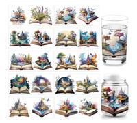 arricraft - 10 unidad de Adhesivos de Transferencia para Envoltorios de Vasos UV DTF, 10 Estilos Libros de Fantasía Papel de Transferencia Castillos Plantas Pegatinas para Frotar Envoltura