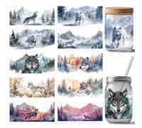 arricraft 10 unidades de papel de transferencia UV con impresión de taza de selva de nieve de lobo salvaje, impermeable, colorido animal UV DTF, calcomanías para vasos de vidrio de 16 onzas, regalos