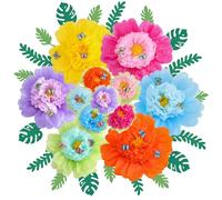 arricraft 12 flores grandes de papel de seda coloridas, pompones gigantes de papel de fiesta de 9.45 pulgadas y 19.7 pulgadas, decoraciones de cumpleaños mexicanas con 24 mariposas y 24 hojas para