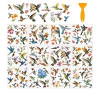 arricraft 12 hojas de pegatinas de transferencia de colibrí para manualidades, ramo de acuarela vintage, calcomanías de transferencia de PVC para bricolaje, muebles del hogar, ventanas