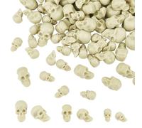 arricraft 140 piezas de 3 tamaños mini cabezas de calavera de plástico, figuras de esqueleto de Halloween, calaveras en miniatura, relleno de jarrón, decoración de mesa, cabeza humana, decoración de