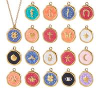 arricraft 18 dijes esmaltados redondos planos con trébol, cruz, mariposa, concha, ojo de diablo, estrella de mar, luna, estrella, corazón, colgantes para hacer joyas, pulseras, aretes, collares