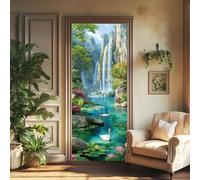arricraft 2 calcomanías autoadhesivas para puerta, 31.5 x 78.7 pulgadas, diseño de lirio de agua de cisne, flores, plantas, paisajes verdes, murales de puerta, calcomanías de PVC para puertas