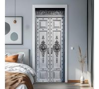 arricraft 2 calcomanías autoadhesivas para puerta, 31.5 x 78.7 pulgadas, patrón de puerta de hierro plateado 3D, murales, calcomanías de PVC para puertas, papel tapiz extraíble, decoración para