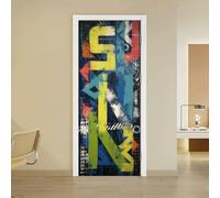 arricraft 2 hojas de calcomanías autoadhesivas para puerta, 80 cm x 200 cm, diseño abstracto de graffiti, calcomanías de PVC, papel tapiz extraíble para decoración de dormitorios y sala de estar