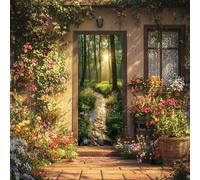arricraft 2 Pegatinas Autoadhesivas para Puerta, 31.5"x78.7" pulgadas Diseño de Primavera Temprano en la Mañana Pegatinas Murales para Puerta con Patrón de Woods Cr on Sol Papel Pintado Extraíble