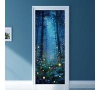 arricraft 2 pegatinas autoadhesivas para puerta, 80 x 200 cm, diseño 3D de luciérnagas y bosque, murales para puerta, pegatinas de PVC para puertas, papel pintado extraíble, decoración para