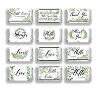 arricraft 20 envoltorios de dulces para ducha de bebés, 3,5 x 6,6 cm, 6 estilos de etiquetas de barra de chocolate con hojas verdes, mini envoltorios de barra de caramelo para decoración de fiesta de
