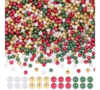 arricraft 2000 cuentas de perlas de Navidad, cuentas redondas acrílicas de imitación de 6 mm, color rojo, verde, oro, blanco, espaciador suelto, cuentas pequeñas para hacer joyas, aretes y