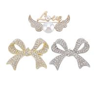arricraft 3 broches elegantes con lazo de cristal, 3 estilos de aleación de zinc, broches de diamantes de imitación brillantes para mujer, vestidos delicados, traje, camisa, accesorios de ropa, Zinc